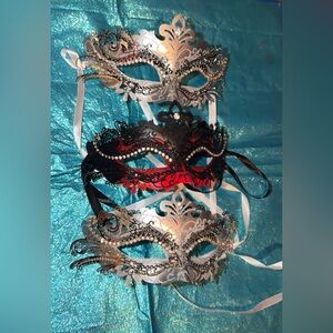 3 Pack Elegant Masquerade Masks with faux Rhinestones